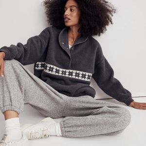 Madewell Cozy Grey Fleece Sherpa Sweatshirt Popover